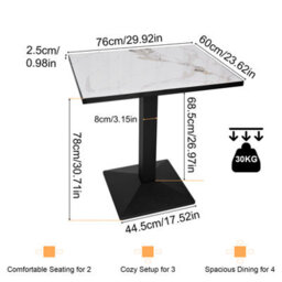Fativo 2-4 Person Rectangular Sintered Stone Dining Table, Indoor Outdoor Bistro Table, L76X W60X H78Cm - thumbnail 2