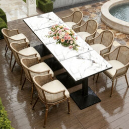 Fativo 2-4 Person Rectangular Sintered Stone Dining Table, Indoor Outdoor Bistro Table, L76X W60X H78Cm - thumbnail 9