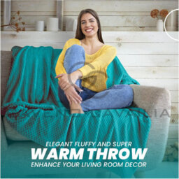 Gc Gaveno Cavailia Fluffy Pop Throw 150X200Cm Teal Lightweight Honeycomb Blanket For Bed Settee Throws For Sofas Couch Chair - thumbnail 6