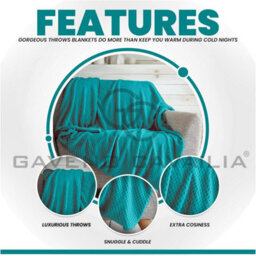 Gc Gaveno Cavailia Fluffy Pop Throw 150X200Cm Teal Lightweight Honeycomb Blanket For Bed Settee Throws For Sofas Couch Chair - thumbnail 2