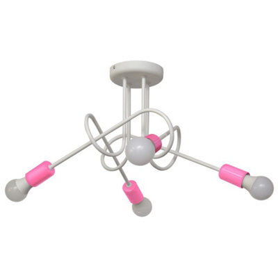 Luminosa Lighting Luminosa Oxford Multi Arm Semi Flush Ceiling Light White, Pink 44Cm