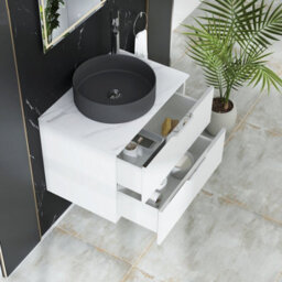 Royal Bathrooms Evora 700mm Matt White Fluted Wall Hung Countertop Vanity Unit 2 Drawer With Art Round Basin - thumbnail 3