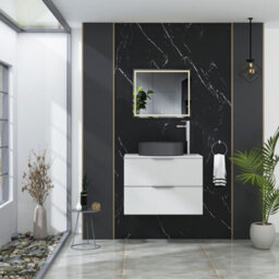 Royal Bathrooms Evora 700mm Matt White Fluted Wall Hung Countertop Vanity Unit 2 Drawer With Art Round Basin - thumbnail 2