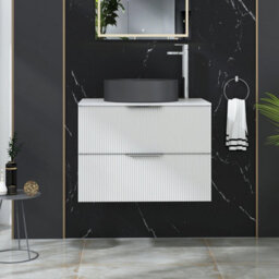 Royal Bathrooms Evora 700mm Matt White Fluted Wall Hung Countertop Vanity Unit 2 Drawer With Art Round Basin - thumbnail 1