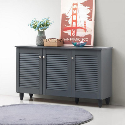 Timber Art Design Modern Shoe Storage Cabinet 3 Doors Footwear Stand Rack Unit Cupboard Dark Grey - image 1