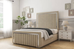 "Sloomy Boston Chrome Almond Coniston Bed Frame With Mattress With 50"" Upholstered Headboard 4' Small Double" - thumbnail 2