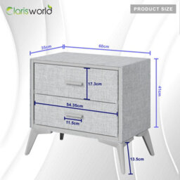 Highdecora Clarisworld 2-Drawer Upholstered Nightstand, Bedside Table, 60X35X54.5 Cm, Non-Woven Fabric, Steel Legs, Grey - thumbnail 2
