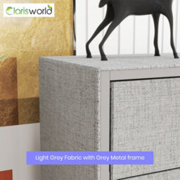 Highdecora Clarisworld 2-Drawer Upholstered Nightstand, Bedside Table, 60X35X54.5 Cm, Non-Woven Fabric, Steel Legs, Grey - thumbnail 5