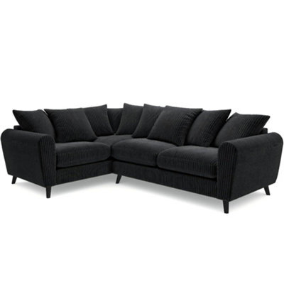 Sofaselectionuk Ltd Harlow Jumbo Cord Left Hand Dual Arm Corner Sofa, Modern Design In Black - image 1