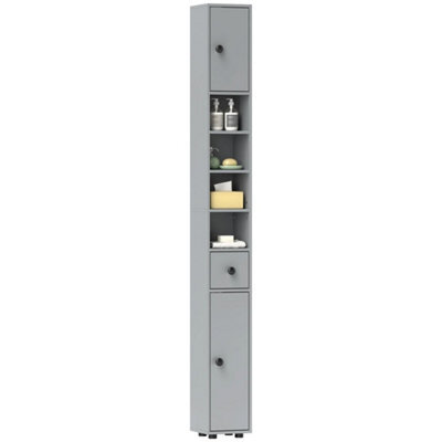 Slim Bathroom Cabinet Open Shelves And 2 Door Cupboards Grey - image 1