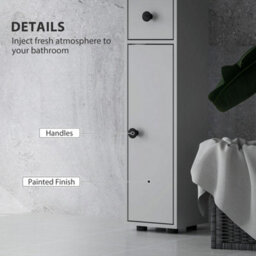 Slim Bathroom Cabinet Open Shelves And 2 Door Cupboards Grey - thumbnail 4