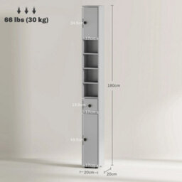 Slim Bathroom Cabinet Open Shelves And 2 Door Cupboards Grey - thumbnail 2