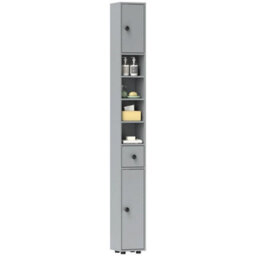 Slim Bathroom Cabinet Open Shelves And 2 Door Cupboards Grey - thumbnail 1