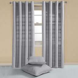 "Homescapes Cotton Rajput Ribbed Silver Grey Curtain Pair, 66 X 72""" - thumbnail 2