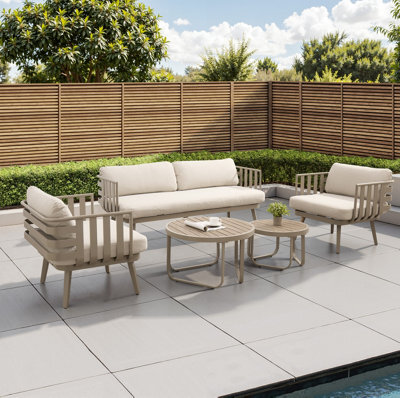 Venice Beige Aluminium 5 Seater Garden Sofa Set With Beige Cushions - image 1
