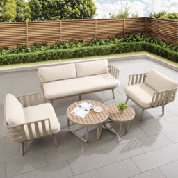 Venice Beige Aluminium 5 Seater Garden Sofa Set With Beige Cushions - thumbnail 3
