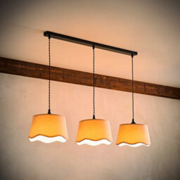Valuelights Mabel Natural Linen Scallop Shade 3 Drop Bar Black Ceiling Light - thumbnail 2