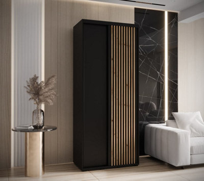 Arte Sapporo Sliding Door Wardrobe - Stylish And Compact - Black Matt (H)2050mm (W)1100mm (D)600mm - image 1