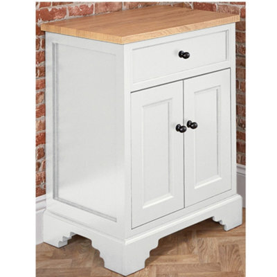 Homestylestore 645mm Antique White And Oak Bathroom Vanity Unit With Black Round Handles - image 1