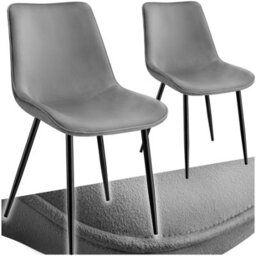 Tectake Set Of 2 Dining Chair Monroe - Padded, Velvet Look, Ergonomic Seat, Black Steel Legs  - Grey