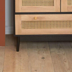 Black 2 Door Wardrobe Rattan 1 Drawer Mid Century Modern - thumbnail 4