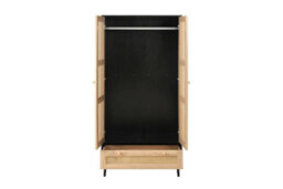Black 2 Door Wardrobe Rattan 1 Drawer Mid Century Modern - thumbnail 8
