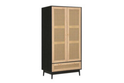 Black 2 Door Wardrobe Rattan 1 Drawer Mid Century Modern - thumbnail 6