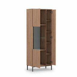 Arte Querty 07 Tall Display Cabinet In Oak Hickory - Elegantly Showcase Your Treasures - W700mm X H1900mm X D410mm - thumbnail 2