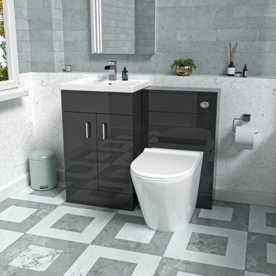 Nes Home Dark Grey 1000mm Vanity Basin Wc Vanity Unit & Btw Toilet Flat Pack - image 1