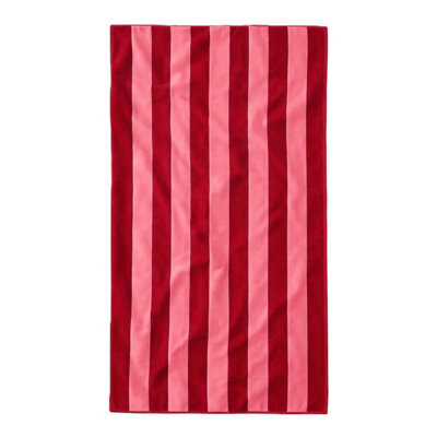 Misona Extra Large Organic Cotton Striped Beach Towel - Red & Pink Stripe - image 1