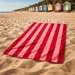 Misona Extra Large Organic Cotton Striped Beach Towel - Red & Pink Stripe - thumbnail 7