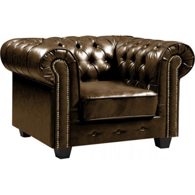 Furniture Instore Chesterfield Brown Leather Antique Armchair - image 1