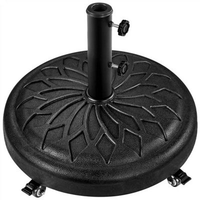 Parasol Base Stand With Wheels, Heavy-Duty Umbrella Base Round All Weather Black - image 1