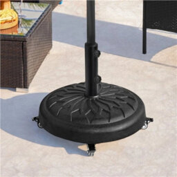Parasol Base Stand With Wheels, Heavy-Duty Umbrella Base Round All Weather Black - thumbnail 3