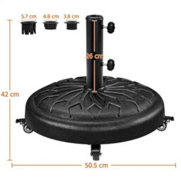 Parasol Base Stand With Wheels, Heavy-Duty Umbrella Base Round All Weather Black - thumbnail 2