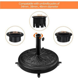 Parasol Base Stand With Wheels, Heavy-Duty Umbrella Base Round All Weather Black - thumbnail 4