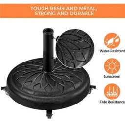 Parasol Base Stand With Wheels, Heavy-Duty Umbrella Base Round All Weather Black - thumbnail 6