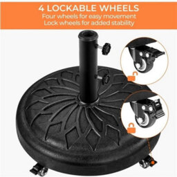 Parasol Base Stand With Wheels, Heavy-Duty Umbrella Base Round All Weather Black - thumbnail 5