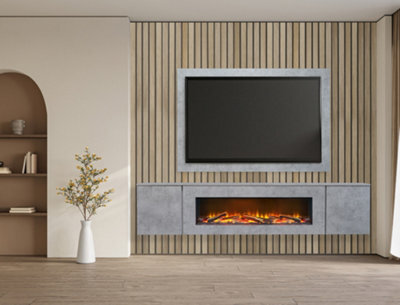 Acantha Orion Electric Floating Media Wall Suite With Tv Backboard In Concrete Effect, 100 Inch - image 1