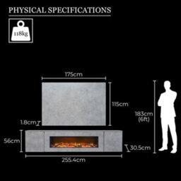 Acantha Orion Electric Floating Media Wall Suite With Tv Backboard In Concrete Effect, 100 Inch - thumbnail 6