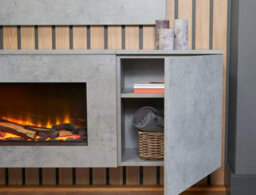 Acantha Orion Electric Floating Media Wall Suite With Tv Backboard In Concrete Effect, 100 Inch - thumbnail 3