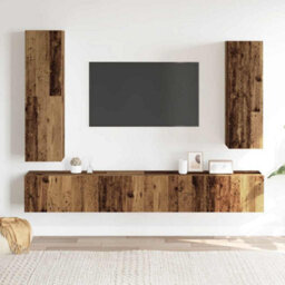 Berkfield 4 Piece Tv Cabinet Set Wall-Mounted Old Wood Engineered Wood - thumbnail 3
