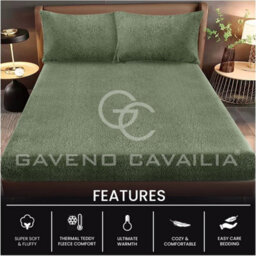 Gc Gaveno Cavailia Teddy Bear Plain Fitted Sheet King Sage Green Fleece Thermal Warm Super Soft & Warm Fluffy Fitted Bed Sheet - thumbnail 2