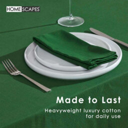 Homescapes Dark Green Plain Cotton Tablecloth Rectangular, Fabric Dining Table Cloth, 137 X 178 Cm With Hem Stitch, Hypoallergenic - thumbnail 3