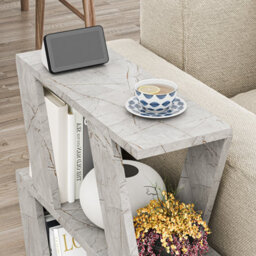 Decortie Lazena Modern 3-Tier Side Table, Gold Marble Effect, Slim Particleboard End Table H55.4Cm - thumbnail 5
