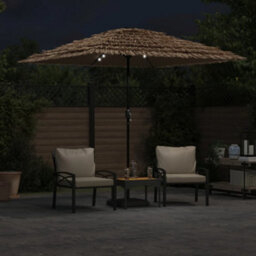 Berkfield Garden Parasol With Leds And Steel Pole Brown 248X248X248 Cm - thumbnail 3
