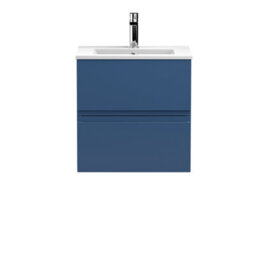 Hudson Reed Urban Satin Blue Wall Hung 2 Drawer Vanity Unit And Basin With Silent Close, 540 X 505 X 395 - thumbnail 1
