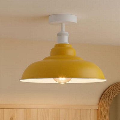 Vintage Flush Mount Ceiling Lighting E27 Holder With Yellow Lampshade Easy Fit Metal Semi Flush Light Fitting Kitchen Bedroom - image 1