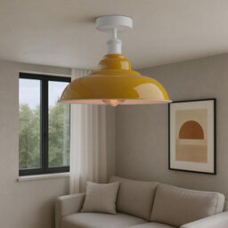 Vintage Flush Mount Ceiling Lighting E27 Holder With Yellow Lampshade Easy Fit Metal Semi Flush Light Fitting Kitchen Bedroom - thumbnail 2