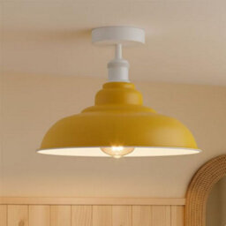 Vintage Flush Mount Ceiling Lighting E27 Holder With Yellow Lampshade Easy Fit Metal Semi Flush Light Fitting Kitchen Bedroom - thumbnail 1